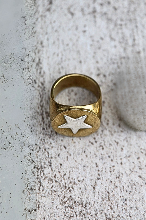 Anillo Bronce Estrella Plata Chevalier — fotografía original