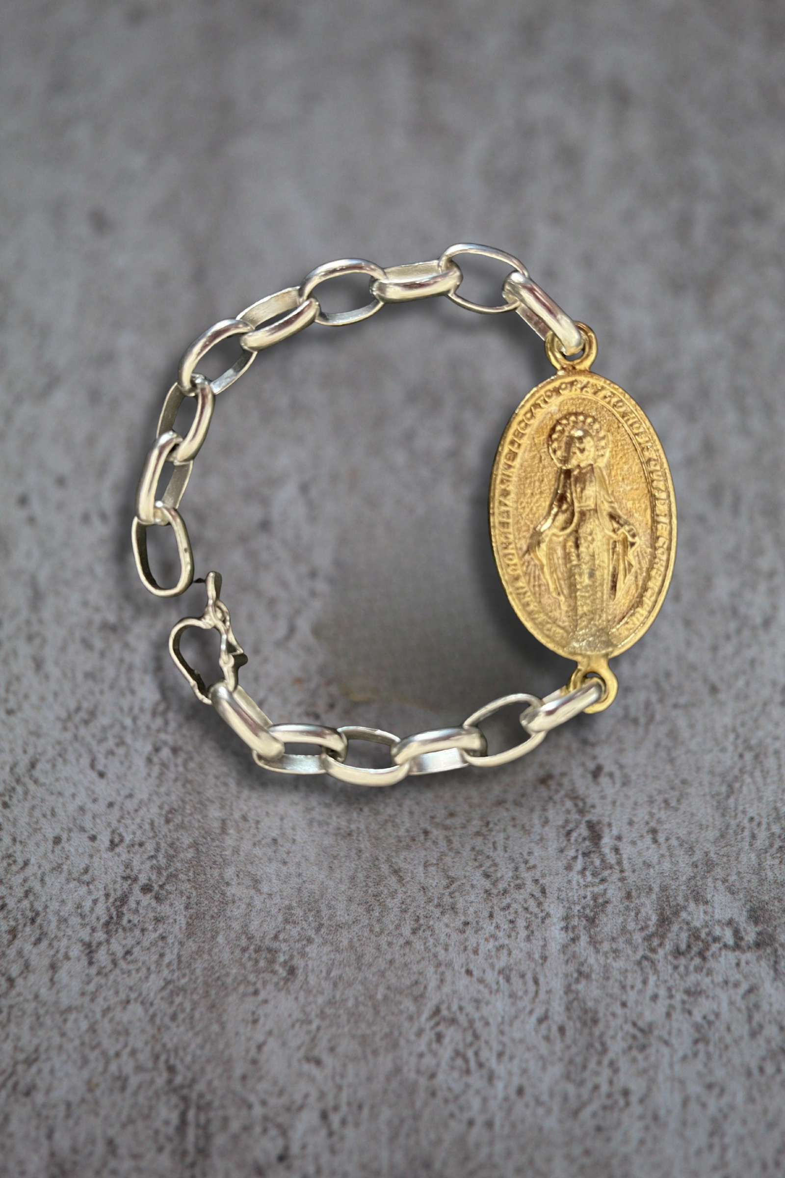 Pulsera Virgen bronce y plata