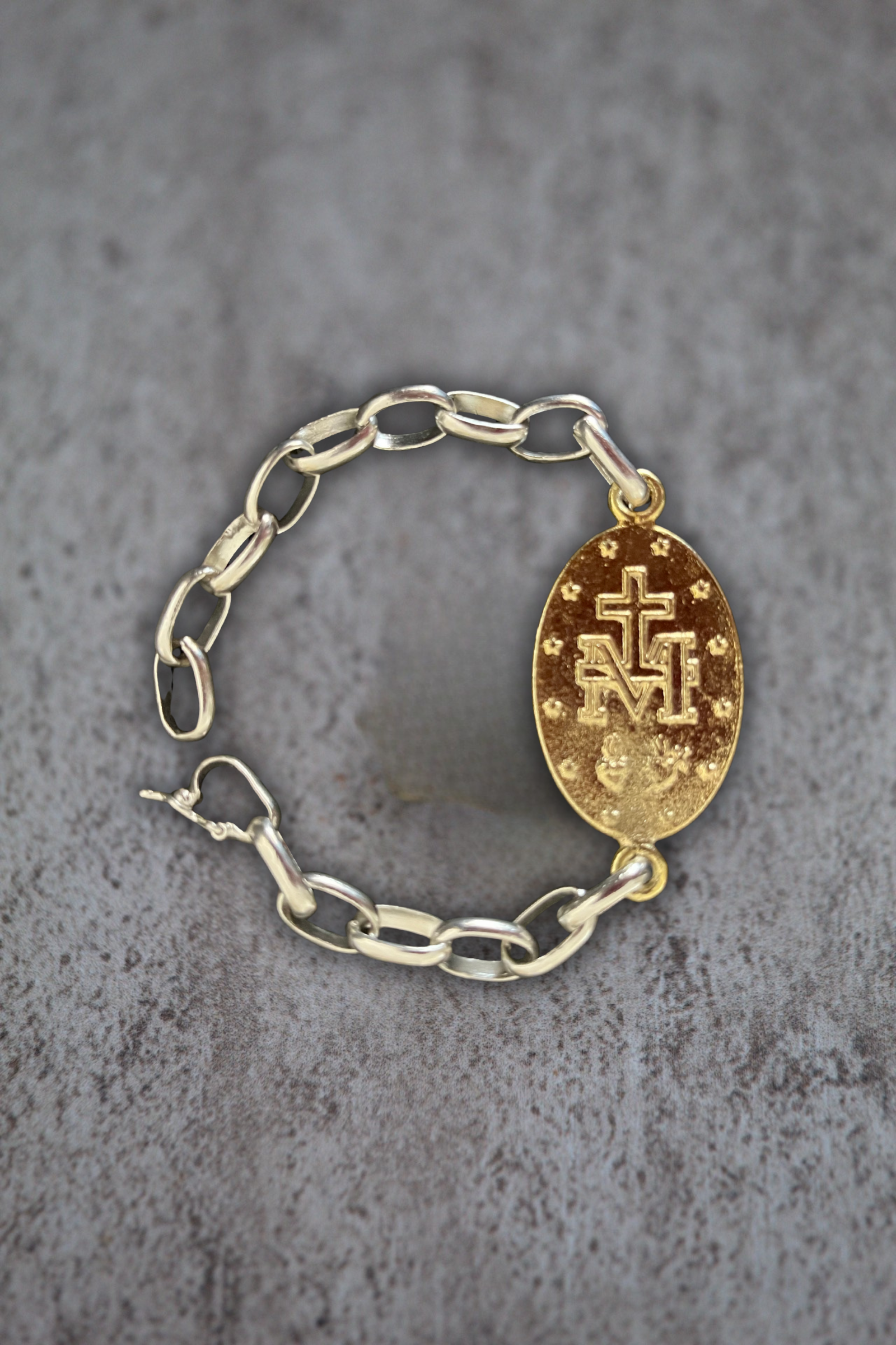 Pulsera Virgen bronce y plata