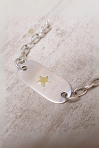 Pulsera placa plata estrella bronce