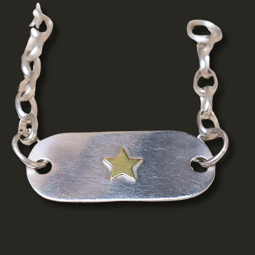 Pulsera placa plata estrella bronce