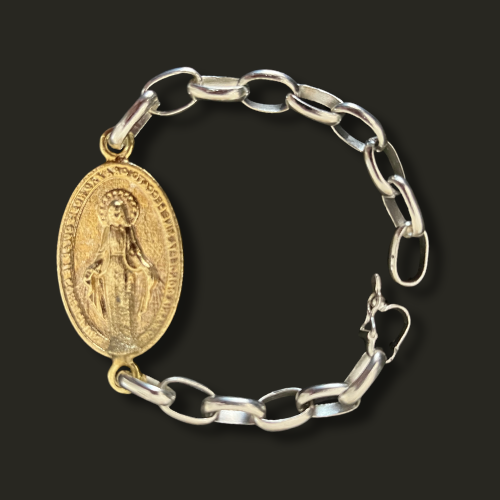 Pulsera Virgen bronce y plata