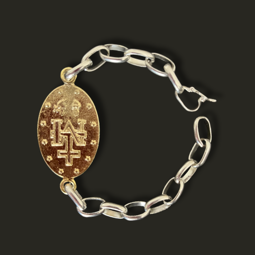 Pulsera Virgen bronce y plata