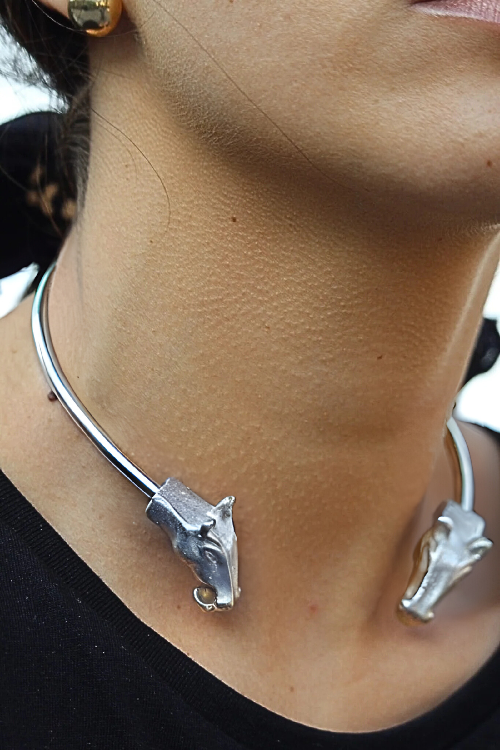 Chocker 2 cabezas caballo plata