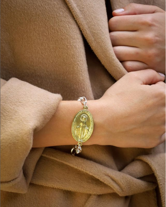 Pulsera Virgen bronce y plata
