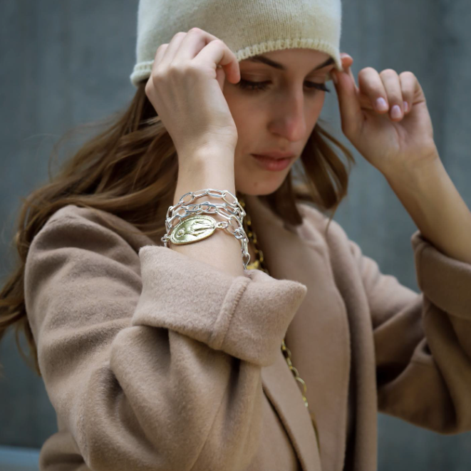 Pulsera Virgen bronce y plata