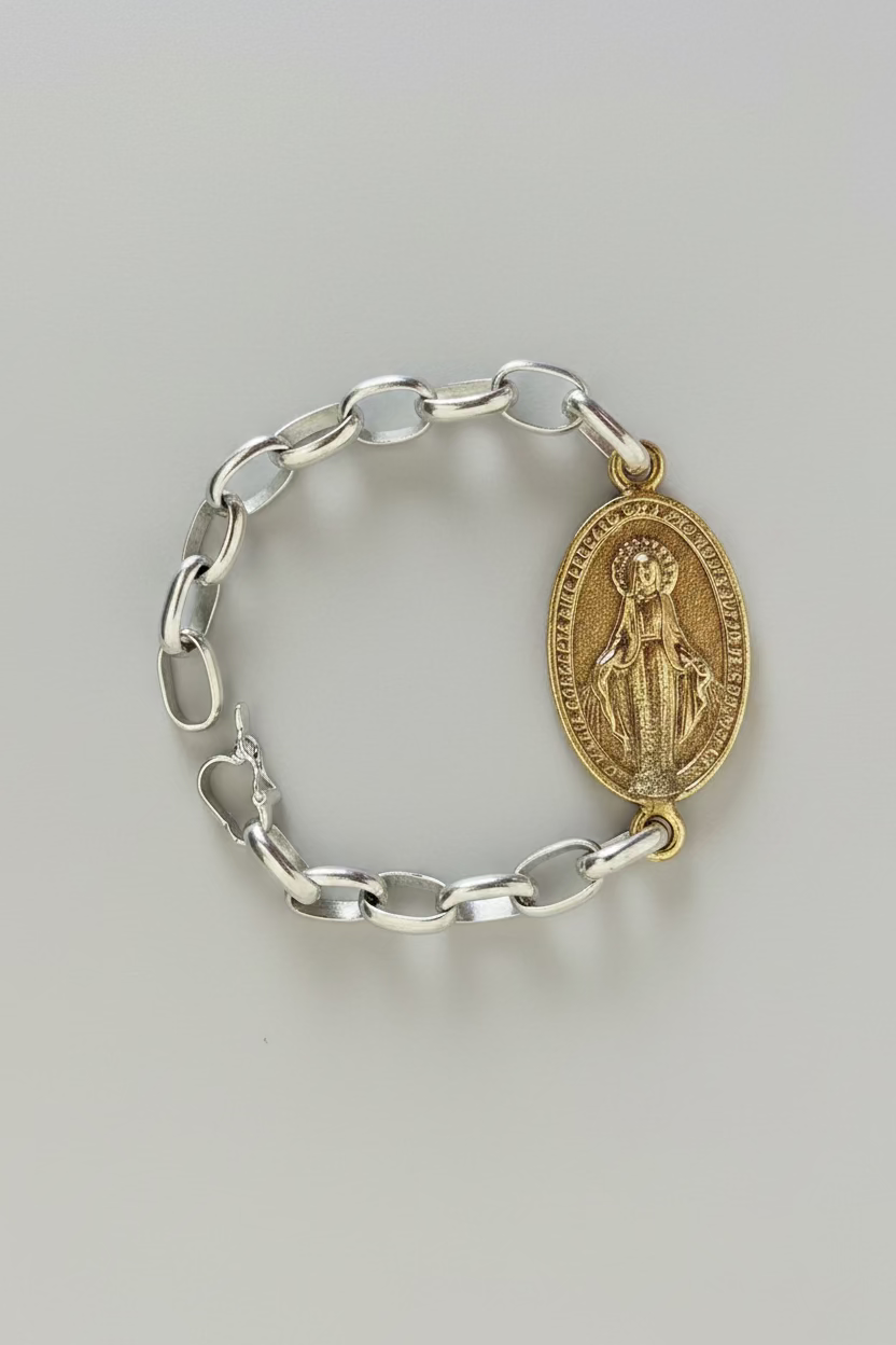 Pulsera Virgen bronce y plata