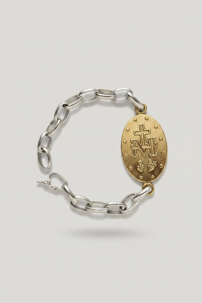 Pulsera Virgen bronce y plata
