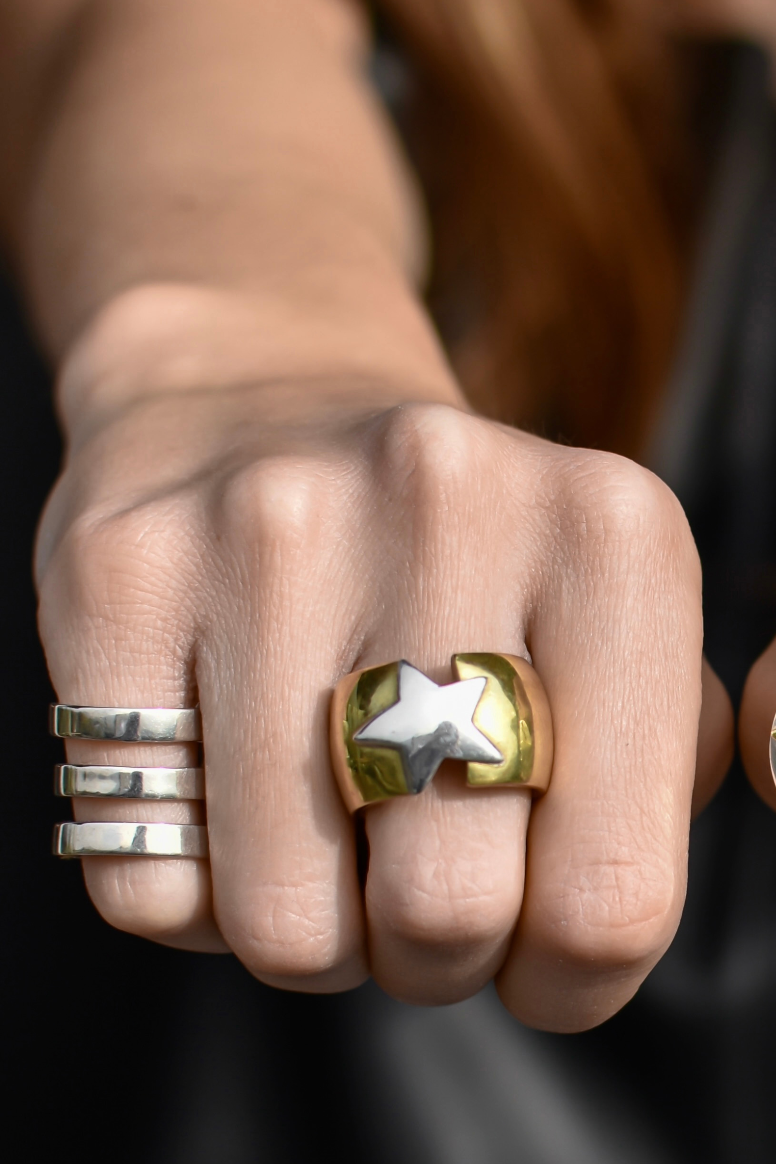 Anillo Co Bronce estrella plata